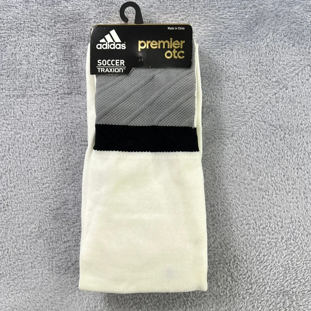 Adidas Premier OTC Soccer Traxion Socks Large White Grey Compression Athletic